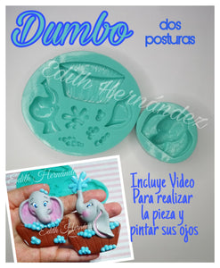 Silicone molds, Resin molds, Dumbo, disney, moldes de silicona, resina, porcelanicron, pasta flexible, biscuit